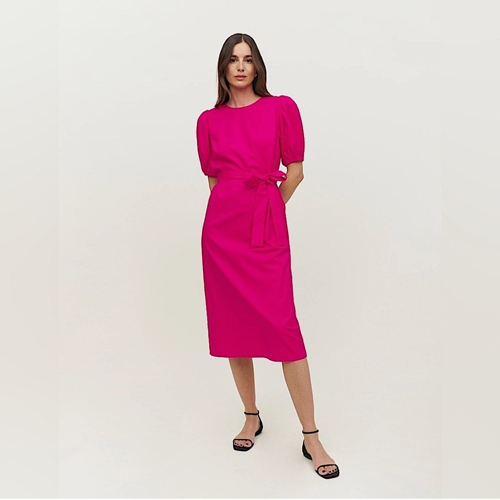 New Reformation Rita Puff Sleeve Belted Midi Dress in Corvette Pink | S - Picture 4 of 11